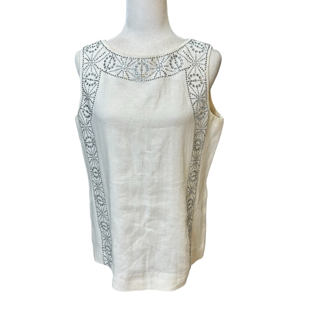 Tory Burch Linen Bateau Neckline Sleeveless Tunic